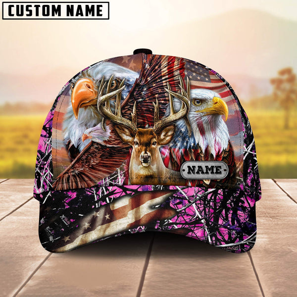 Maxcorners Premium Hunting Deer US Flag Eagle Personalized Hats 3D Multicolored