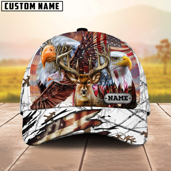 Maxcorners Premium Hunting Deer US Flag Eagle Personalized Hats 3D Multicolored