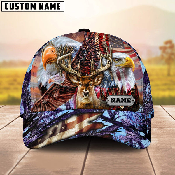 Maxcorners Premium Hunting Deer US Flag Eagle Personalized Hats 3D Multicolored