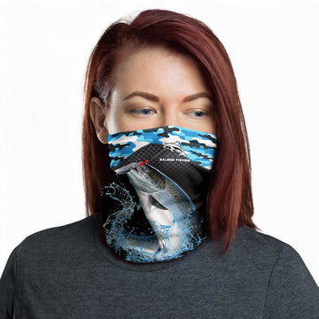 Maxcorners Salmon Fishing Blue Camo Sport Neck Gaiter