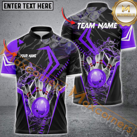 Maxcorners Bowling Ball & Pins Water Sport Jersey Multicolor Customized Name 3D Polo Shirt (6 Colors)