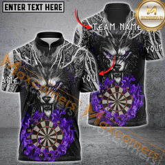 Maxcorners Darts Wolf Flame Mutilcolor Options Personalized Name, Team Name 3D Polo Shirt