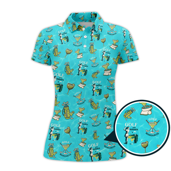 Maxcorners Golf And Margarita Pattern Shirts, Funny Cocktail Golf Polos For Women, Ladies Golf Shirt