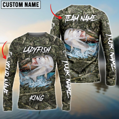 Maxcorners Lady Fishing Lure Camouflage Sun Protection Personalized Name, Team Name Long Sleeve Shirt
