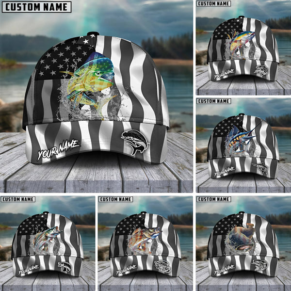 Maxcorners Fishing Black American Flag Sport Personalized 3D Cap (11 Options)