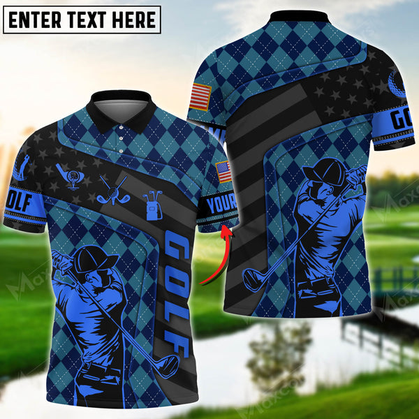 Max Corners Navy Pride Unique Love Golf 3D Polo Argyle Pattern Multicolor Custom Name Polo