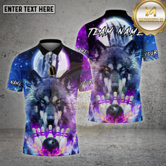 Maxcorners Wolf Bowling Shirt Moonlight Galaxy Wolf Multioptions Personalized Name, Team Name Unisex 3D Shirt (4 Colors)