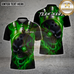 Maxcorners Skull Bowling Shirt Flame Skull Multioptions Personalized Name, Team Name Unisex 3D Shirt (4 Colors)