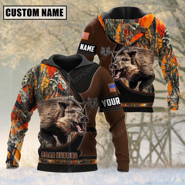 Maxcorners Custom Name Boar Hunting Camo Leather 3D All Over Printed Clothes