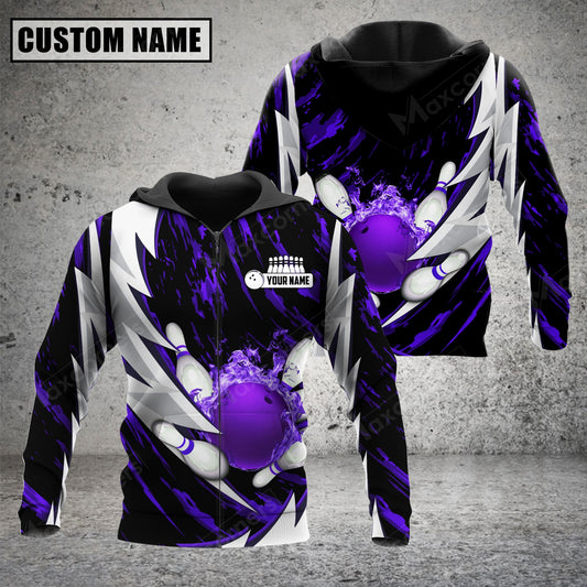 Maxcorners Bowling And Pins Fire Thunderstorm Multicolor Option 3D Custom Name Shirt
