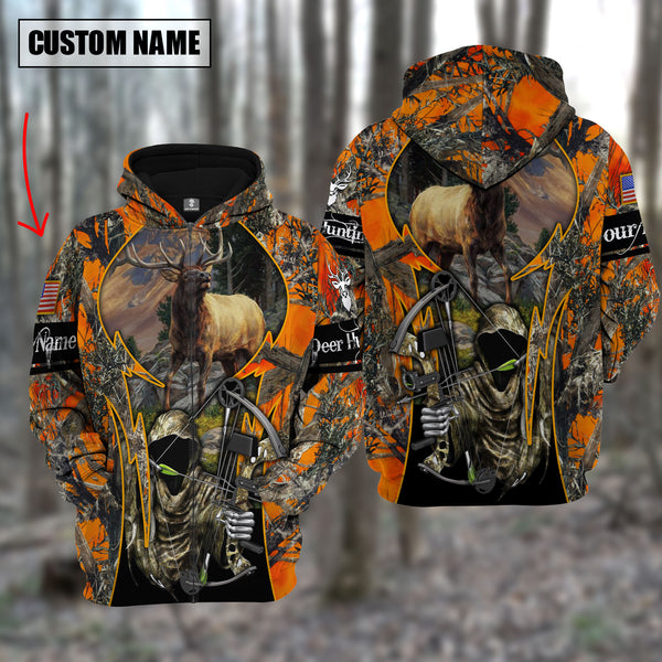 Maxcorners Custom Name Personalized Elk Hunting Orange Camo Shirt 3D All Over Printed Clothes