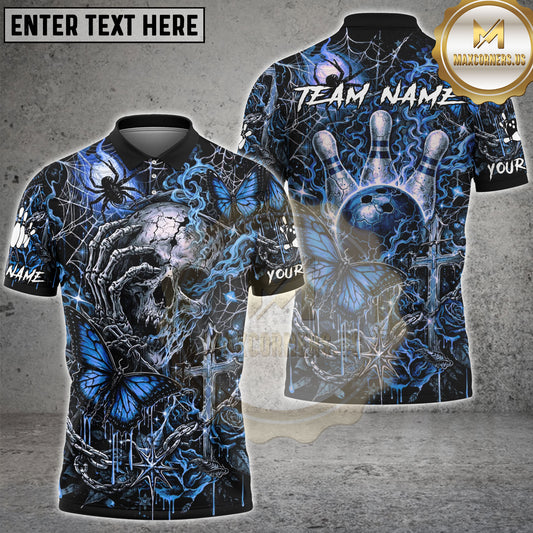 Maxcorners Gothic Skull Butterfly Lightning Bowling Shirt Multicolor Options Personalized Name, Team Name 3D Shirt (4 Colors)