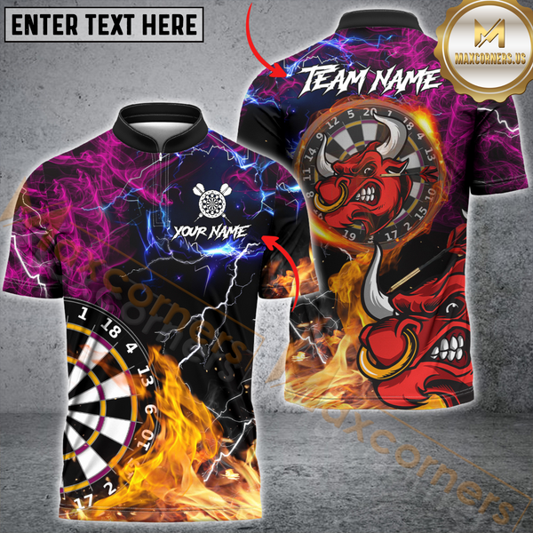 Maxcorners Bullseye Flame Darts Jersey Multicolor Option Customized Name, Team Name 3D Polo Shirt