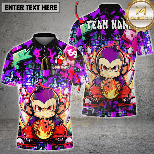Maxcorners Graffiti Monkey Bowling Fire Ball Street Art Multicolor Options Personalized Name, Team Name 3D Shirt (4 Colors)