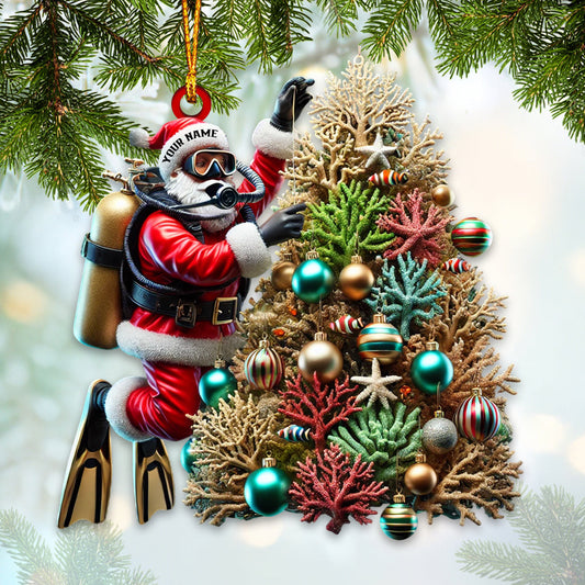 Maxcorners Custom Name Diving Santa Ornament, Santa Christmas Gift 2D Flat LM2111