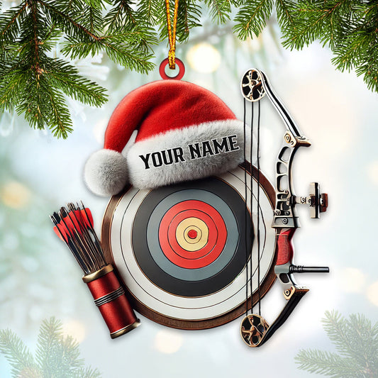 Maxcorners Custom Name Archery Santa Ornament, Archery Christmas Gift 2D Flat LM2111