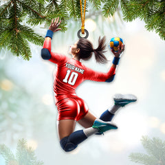 Maxcorners Custom Name and Number Woman Handball Ornament, Christmas Gift Decoration40 2D Flat LM2111