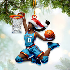 Maxcorners Custom Name and Number Woman Basketball Ornament, Christmas Gift for Basketball Lover 2D Flat LM2111