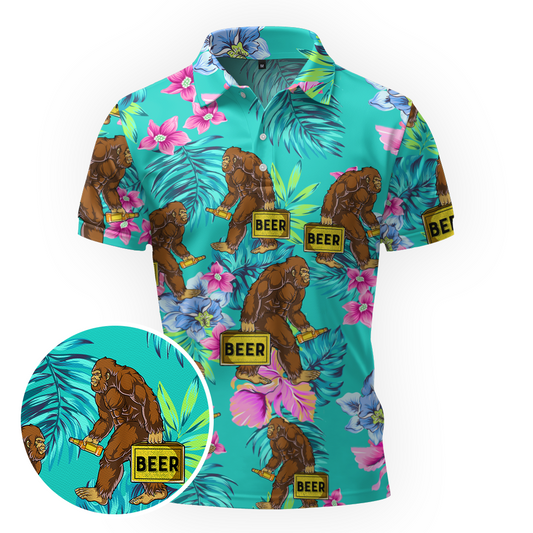 Maxcorners Tropical Bigfoot Beer Run Golf Polo Shirt