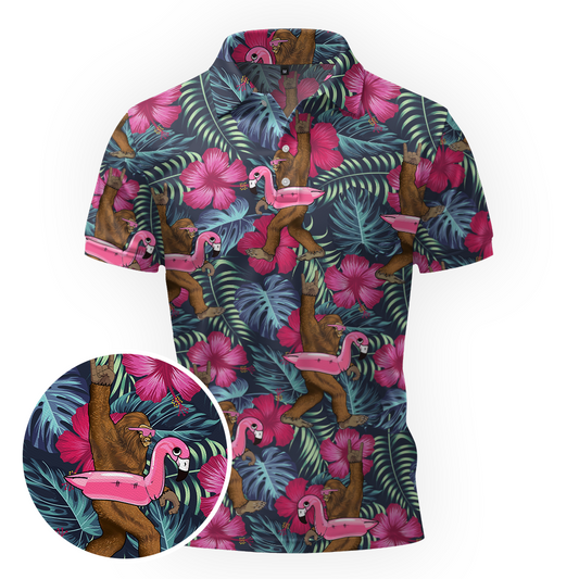 Maxcorners Sasquatch Loves Pink Floaties Golf Polo Shirt