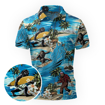 Maxcorners Bigfoot Catches Gnarly Waves Golf Polo Shirt
