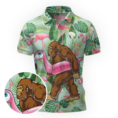 Maxcorners Bigfoot Flamingo Pool Party Golf Polo Shirt