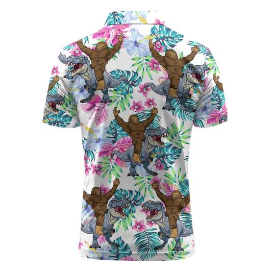 Maxcorners Bigfoot Rides T-Rex Party Golf Polo Shirt