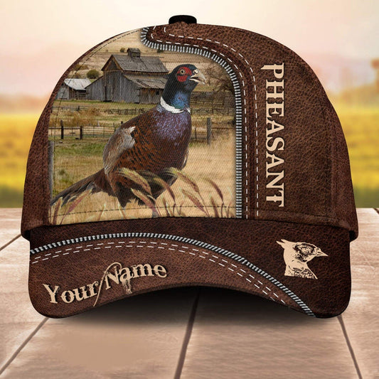 Maxcorners Pheasant Customized Name Leather Paern 3D Cap 3D All Over Print Baseball Cap, Cap For Farm Lovers, Animal Cap, Leather Pattern Cap LM0402