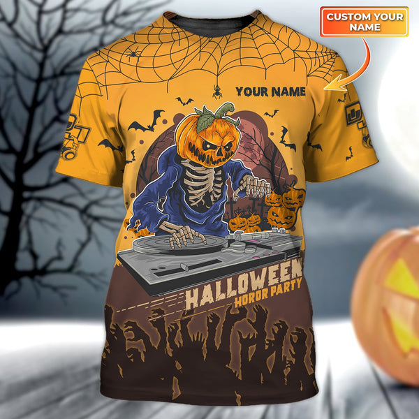 Maxcorners DJ Halloween Pumpkin Personalized 3D All Over Printed Shirt