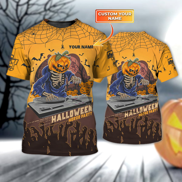 Maxcorners DJ Halloween Pumpkin Personalized 3D All Over Printed Shirt