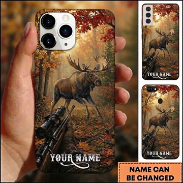 Maxcorners Hunting Moose Autumn Forest Pursuit Customized Name Phone Case