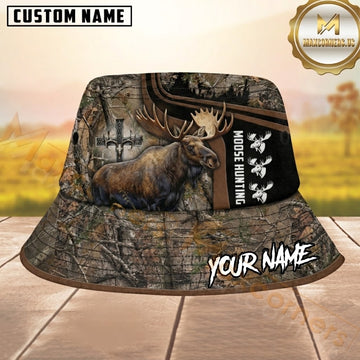 Maxcorners Moose Hunting Woodland Camo Cross Personalized Name 3D Bucket Hat