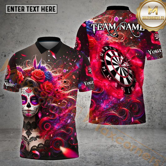 Maxcorners Sugar Skull & Roses Darts Jersey Multicolor Options Personalized Name, Team Name 3D Shirt (4 Colors)