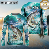 Maxcorners Musky Fishing Storm Ocean Style Pattern Sport Jersey Personalized Name, Team Name Long Sleeve Shirt