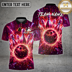 Maxcorners Bowling Neon Cyberpunk Lightning Strike Graphic Multi Options Personalized Name, Team Name 3D Shirt