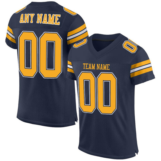 Maxcorners Custom Navy Gold-White Mesh Authentic Classic Football Jersey LM2605