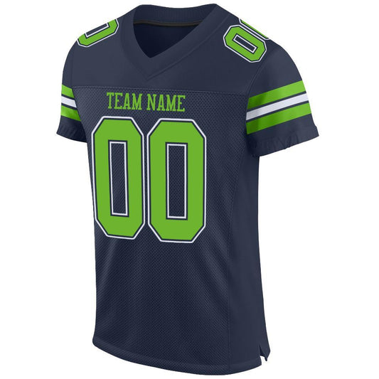 Maxcorners Custom Navy Neon Green-White Mesh Authentic Football Jersey LM2605
