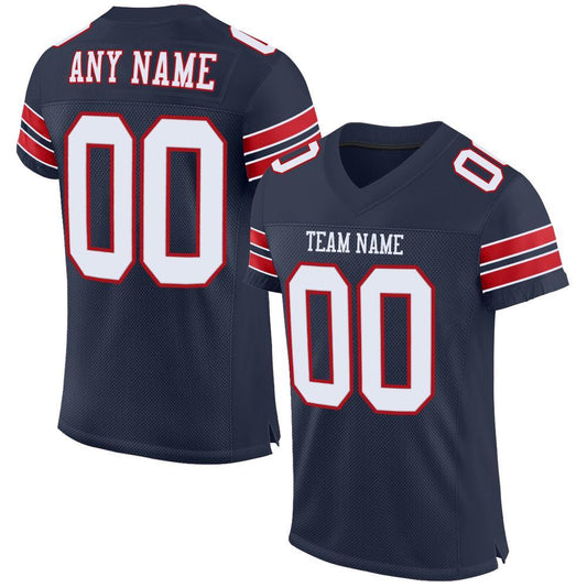 Maxcorners Custom Navy White-Red Mesh Authentic Game Day Football Jersey LM2605