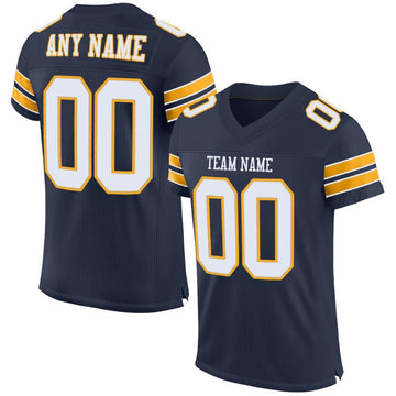 Maxcorners Custom Navy White-Gold Mesh Authentic Football Jersey LM2605