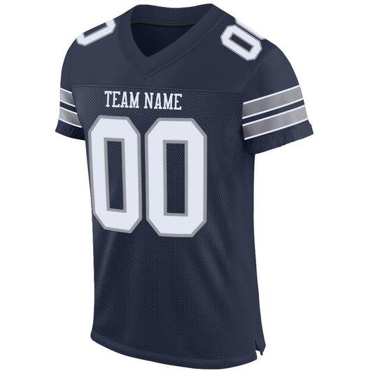 Maxcorners Custom Navy White-Light Gray Mesh Authentic Football Jersey LM2605