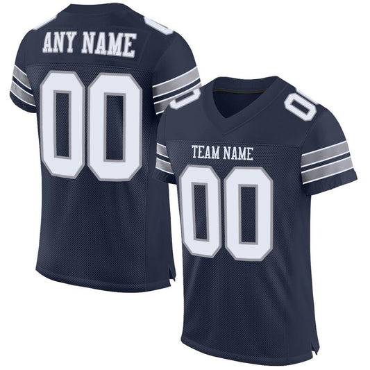Maxcorners Custom Navy White-Light Gray Mesh Authentic Football Jersey LM2605