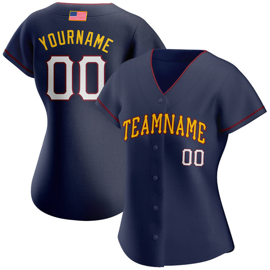 Maxcorners Custom Navy Red-White Premium American Flag Fashion Baseball Jersey LM0210