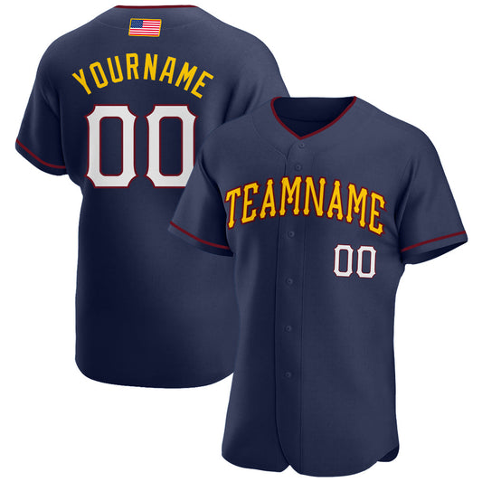 Maxcorners Custom Navy Red-White Premium American Flag Fashion Baseball Jersey LM0210