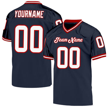 Maxcorners Custom Navy White-Red Mesh Authentic Throwback Football Jersey LM2605