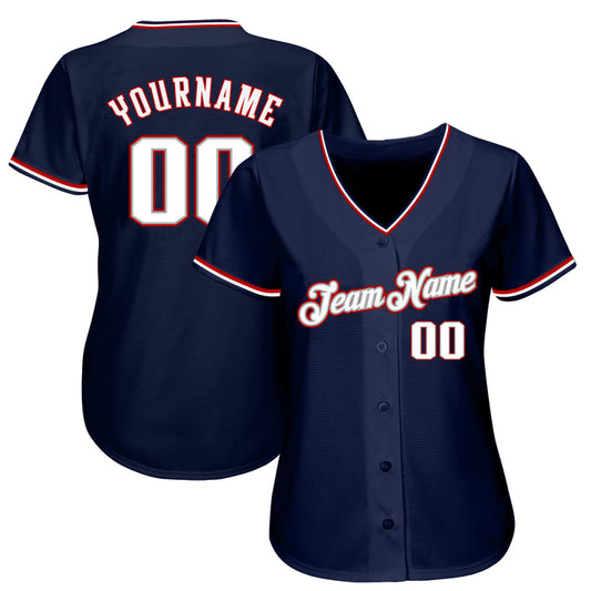 Maxcorners Custom Navy White-Red Authentic Baseball Jersey LM2605