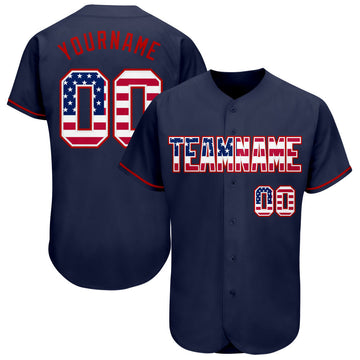 Maxcorners Custom Navy USA Flag-Red Authentic Baseball Jersey LM2605