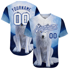 Maxcorners Custom Navy White-Royal 3D Pattern Design Wolf Authentic Baseball Jersey
 LM0609