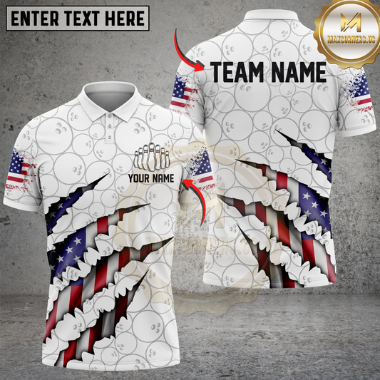 Maxcorners Bowling Shirt Flags Ripped Claw Patriotic Design Multicolor Options Personalized Name, Team Name 3D Shirt (4 Colors)