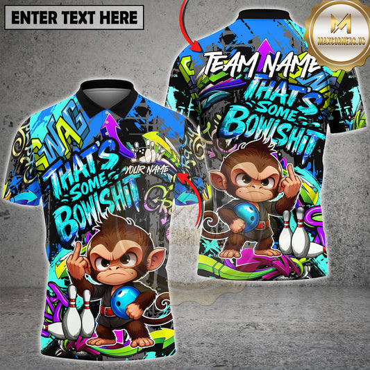 Maxcorners Angry Monkey Bowling Funny Cartoon Style Multicolor Options Personalized Name, Team Name 3D Shirt (3  Colors)