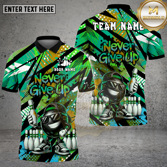 Maxcorners Bowling Ball Never Give Up Retro Graffiti Style Multicolor Options Personalized Name, Team Name 3D Shirt (4 Colors)